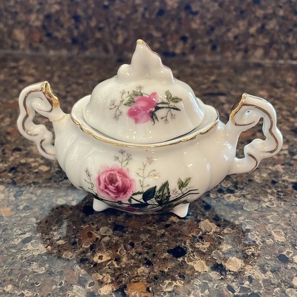 Vintage Lefton Rose Chintz Miniature Cream and Sugar set Pink Gold Trim Complete - Picture 6 of 13
